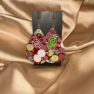 Handmade Christmas ornament leather earrings